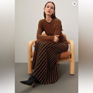 STAUD Black and Brown Striped Dress